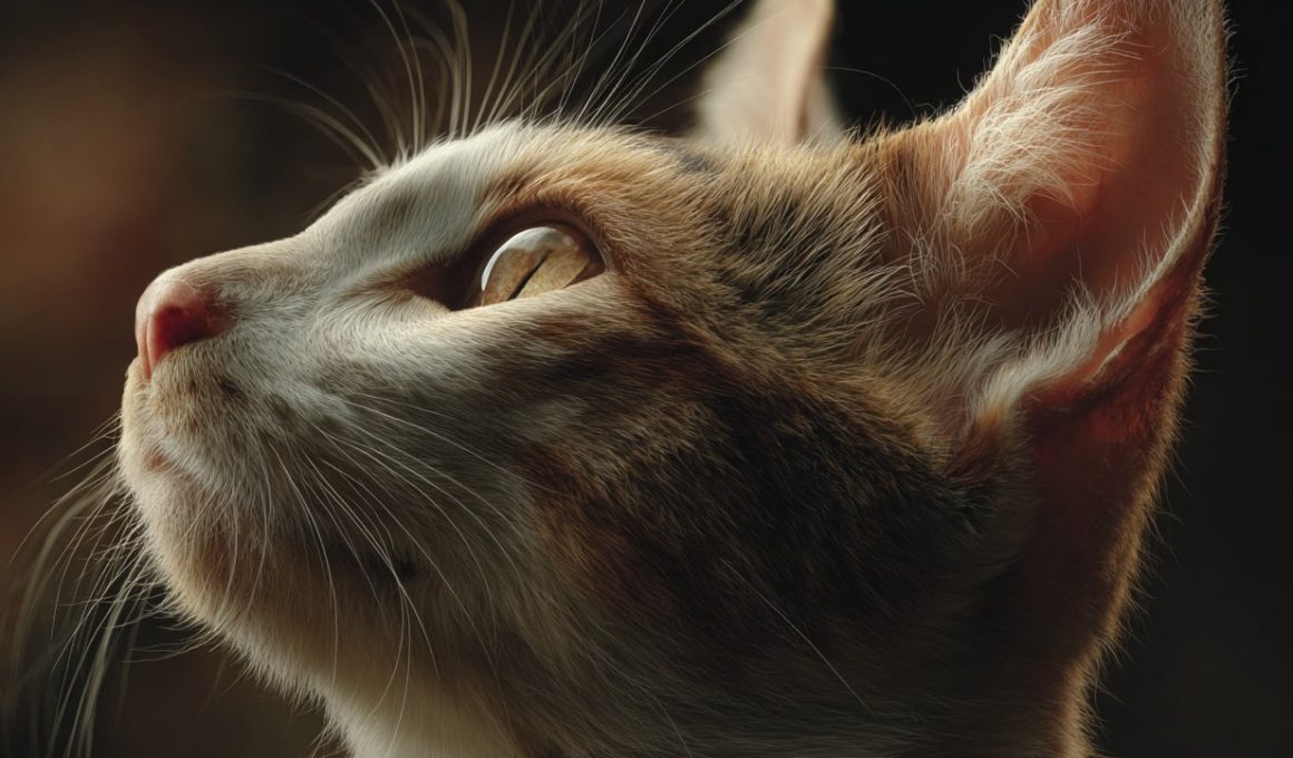 Profil d'un chat regardant vers le haut.