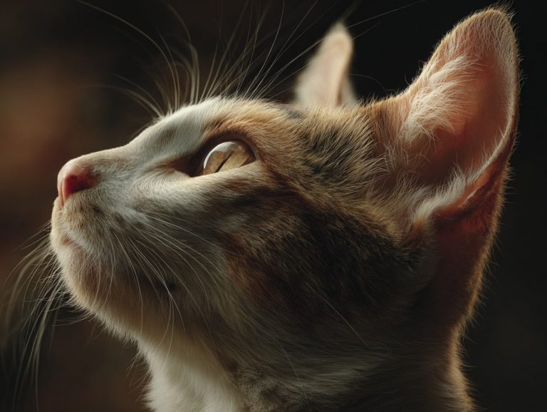 Profil d'un chat regardant vers le haut.