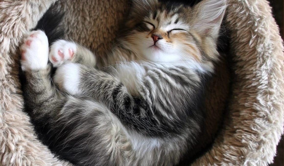 Chaton endormi dans un panier doux.