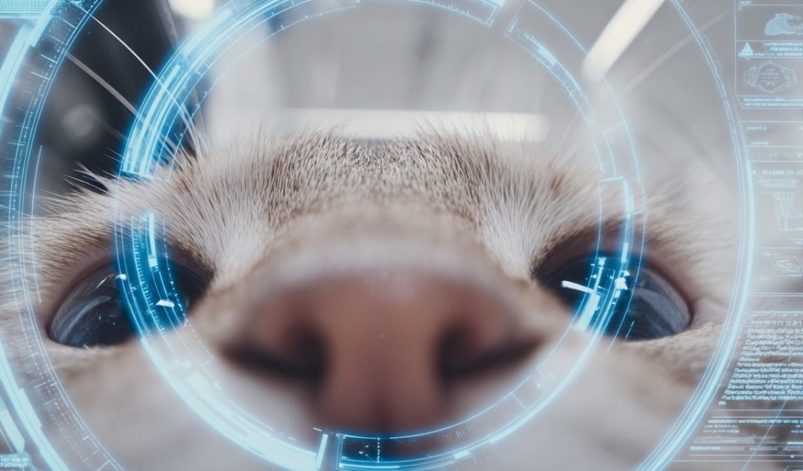 Gros plan d'un chat avec effets numériques futuristes.
