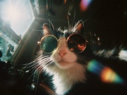 Chat noir et blanc avec lunettes de soleil.