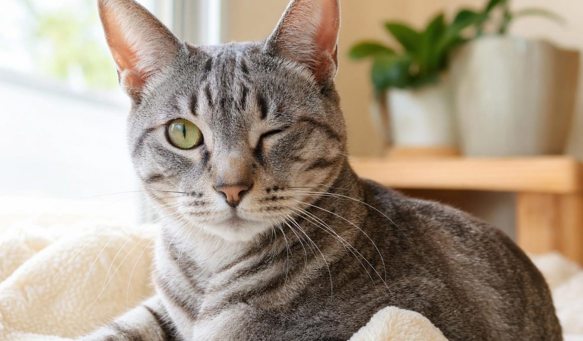 Chat tigré gris clin d’œil sur couverture