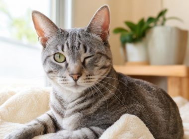 Chat tigré gris clin d’œil sur couverture