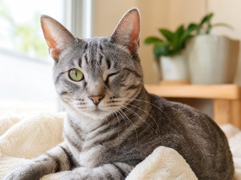 Chat tigré gris clin d’œil sur couverture