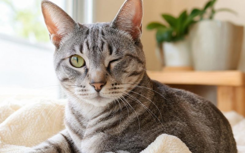 Chat tigré gris clin d’œil sur couverture