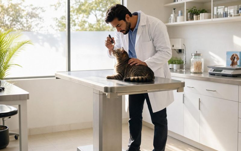Vétérinaire examinant un chat en clinique