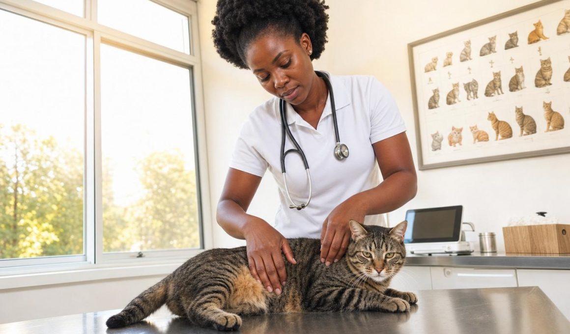 Vétérinaire examinant un chat tigré en clinique