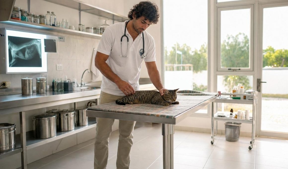 Vétérinaire examinant un chat en clinique