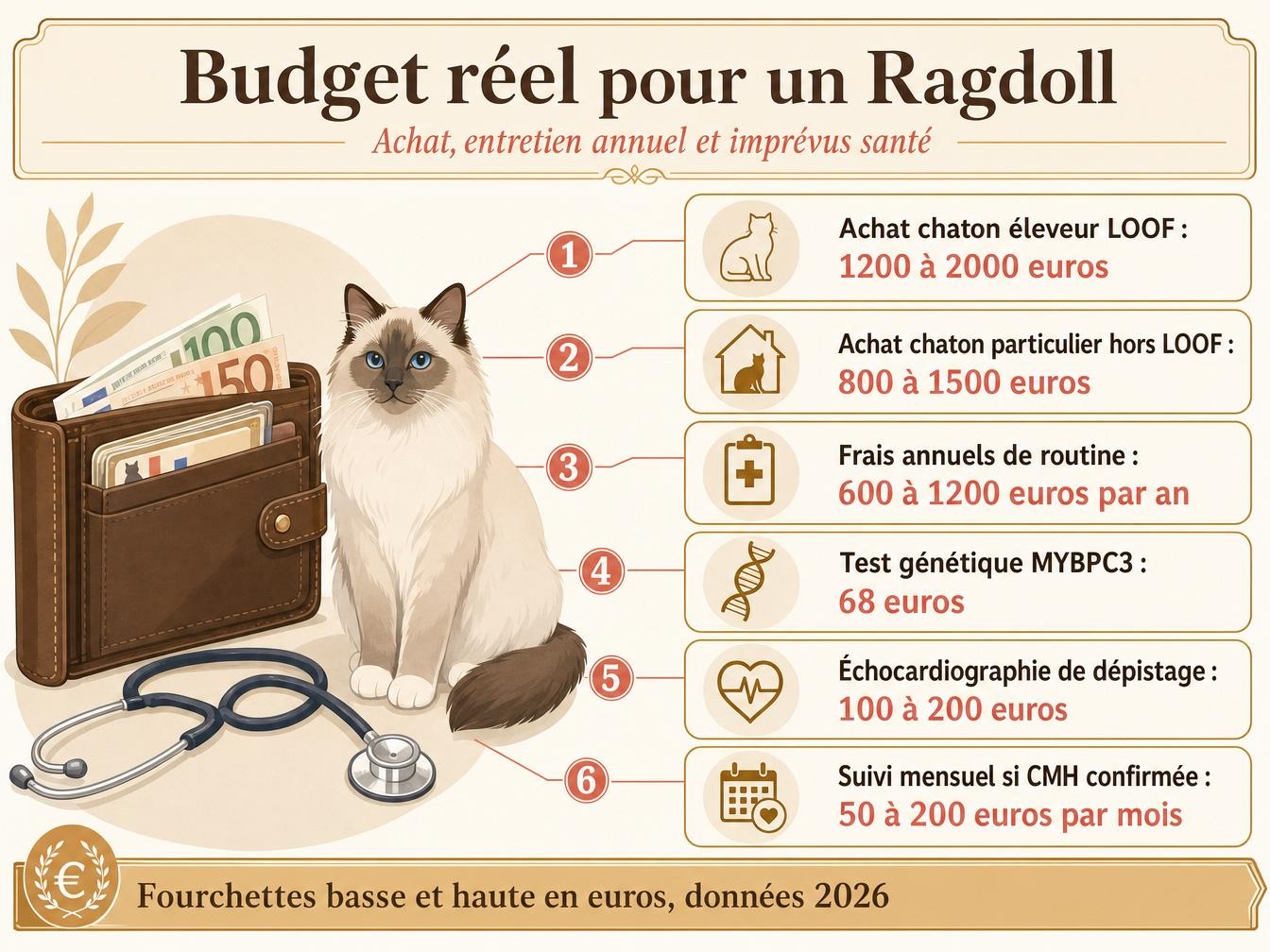 Budget réel pour un Ragdoll : achat, frais annuels et imprévus santé